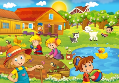 Cartoon farm scene with kids - Фото, зображення